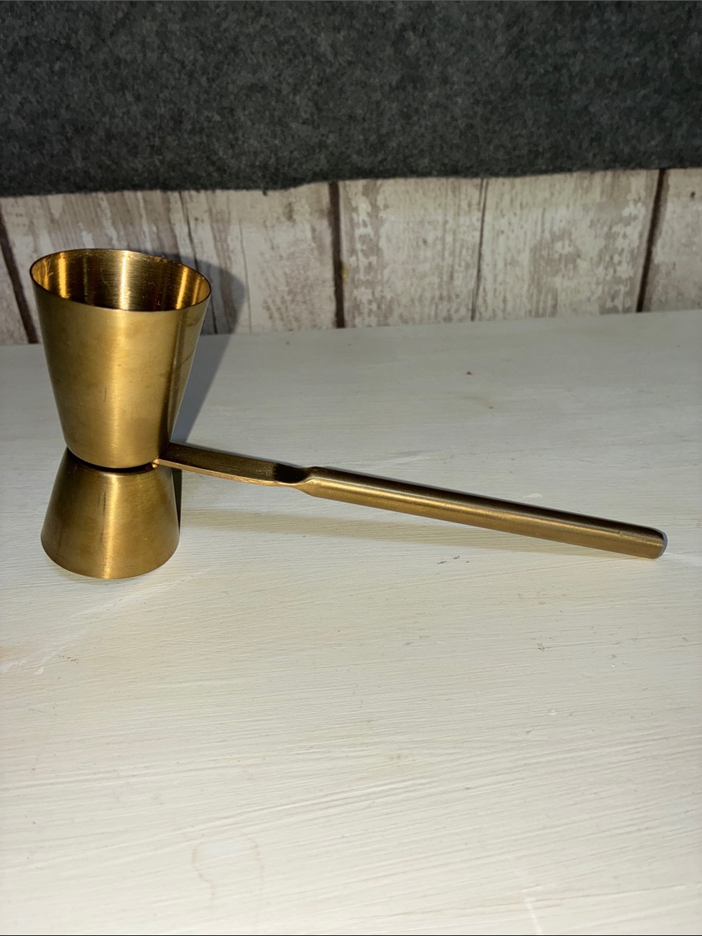 Source Unknown Gold Double-Sided Jigger with Long Handle